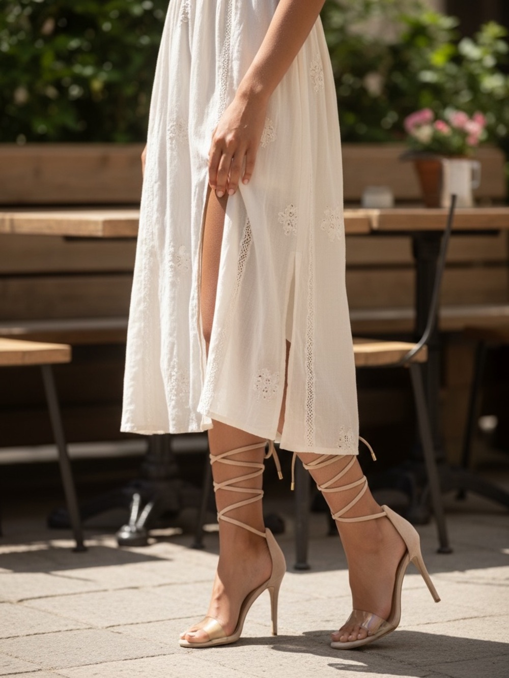 White Fox Boutique Lace-Up Stiletto Sandals - Size 9